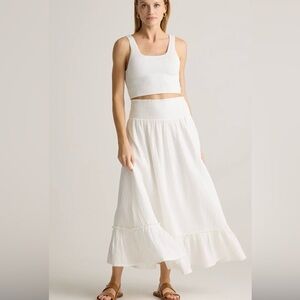 NWOT • Quince Organic Cotton Gauze Smocked Maxi Skirt, White